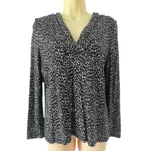 Talbots Petite Medium Black & White Animal Print Knit Top Casual Office